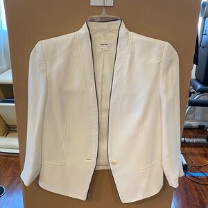Helmut Lang White Collarless Blazer with Black Trim